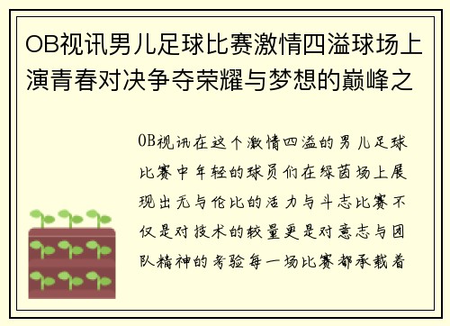 OB视讯男儿足球比赛激情四溢球场上演青春对决争夺荣耀与梦想的巅峰之战
